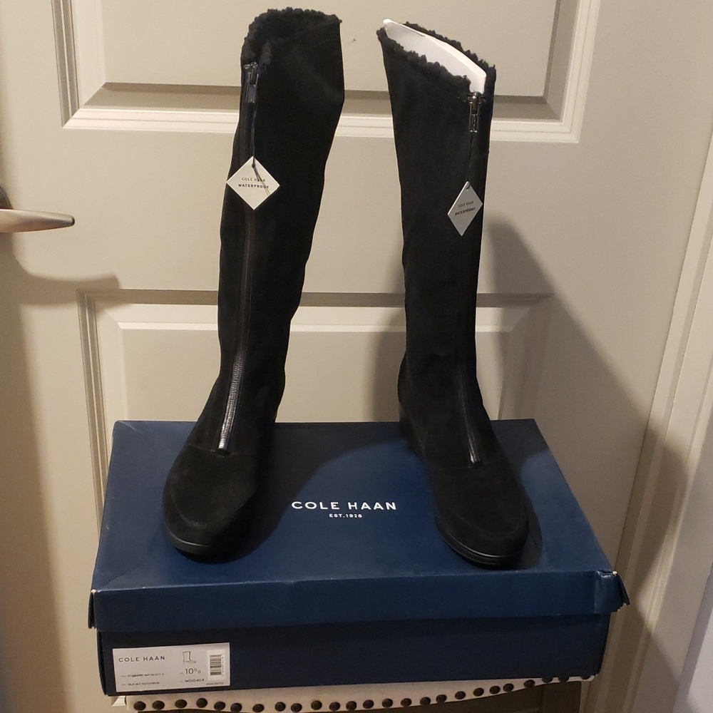 Cole Haan Black Over-the-Knee Zip Suede Boots Size 10
